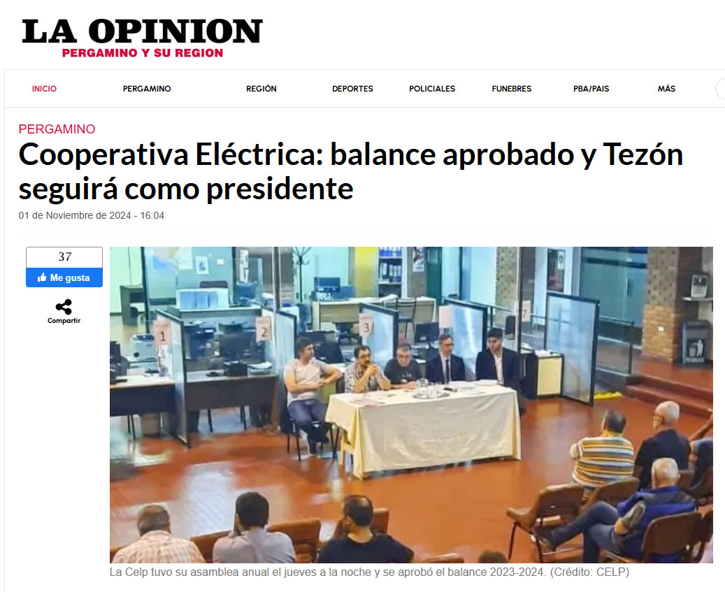 Cooperativa Eléctrica: balance aprobado y Tezón seguirá como presidente